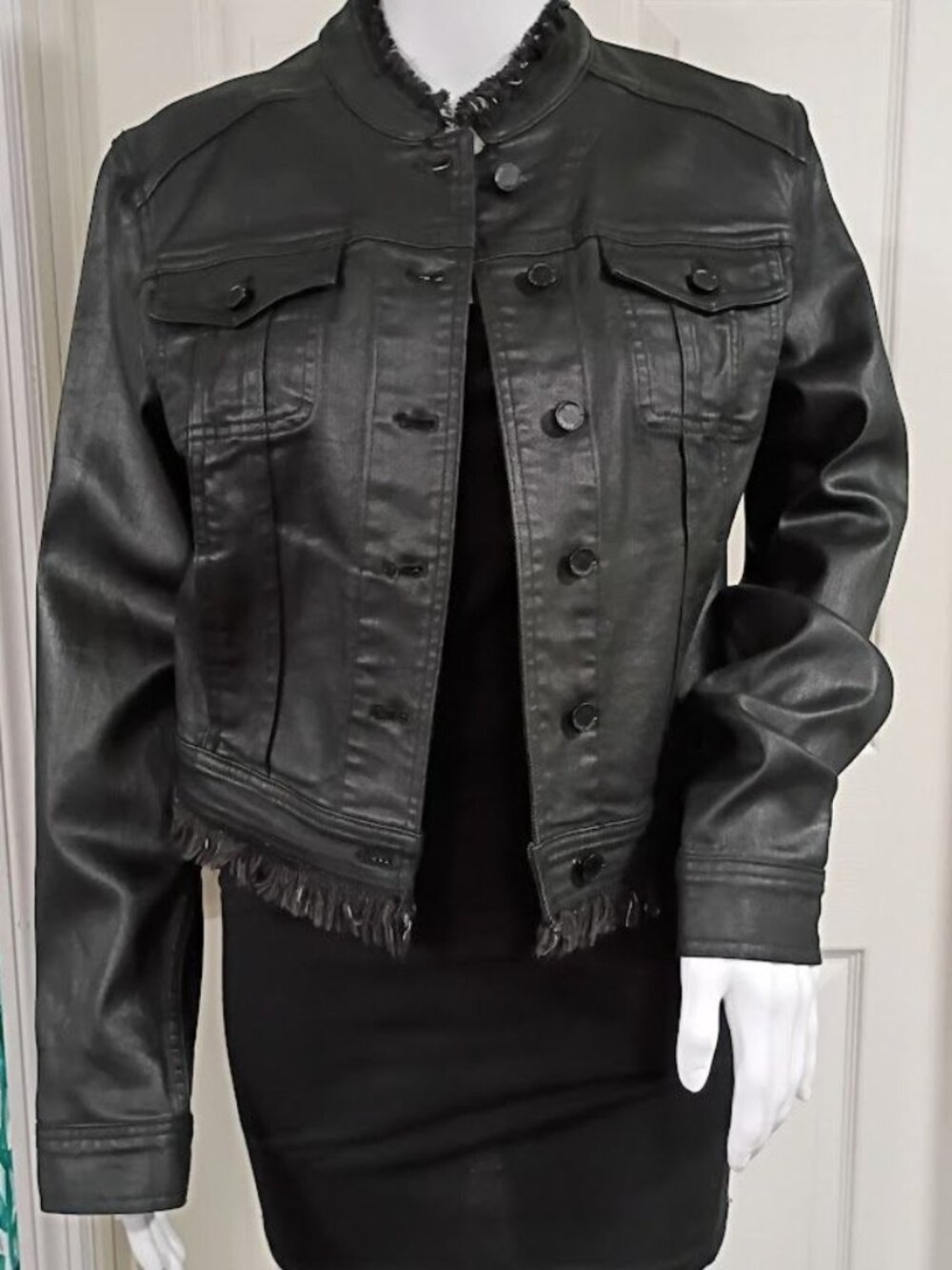 Elie Tahari Womens Black Cropped Jacket Crochet Back Medium Size - Picture 2 of 15